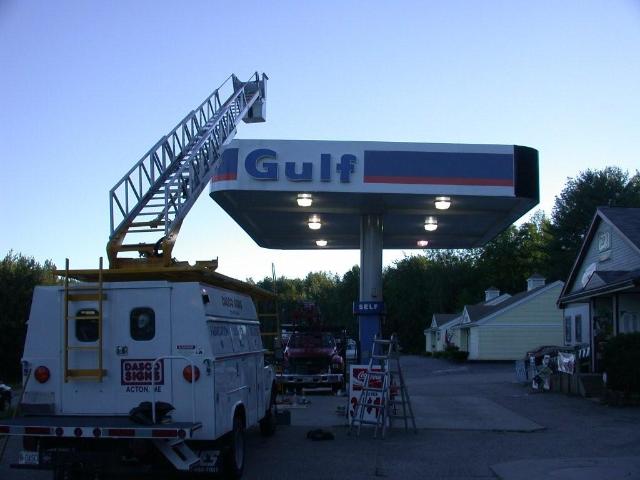 install Gulf channel letters on canopy